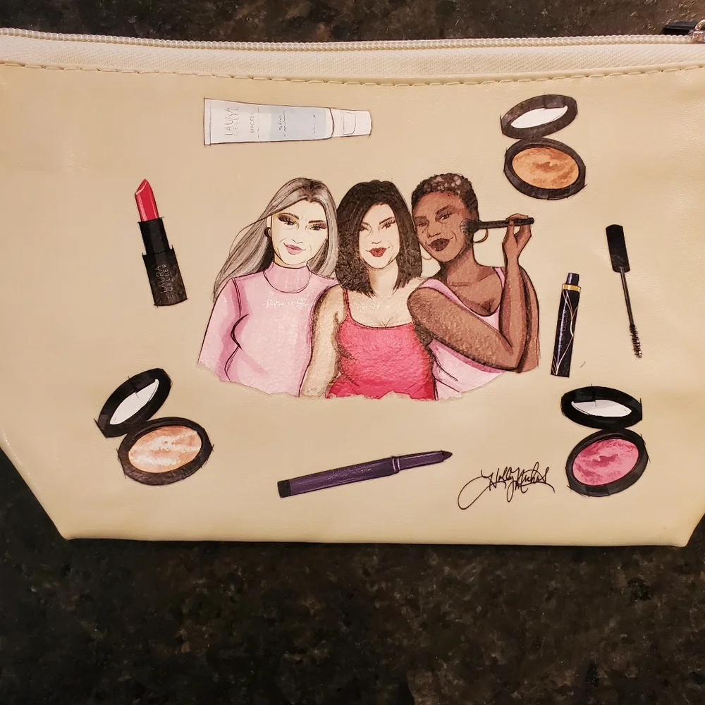 NWOT cosmetic bag bundle: Ipsy & Laura Geller in blush/cream and scruncie